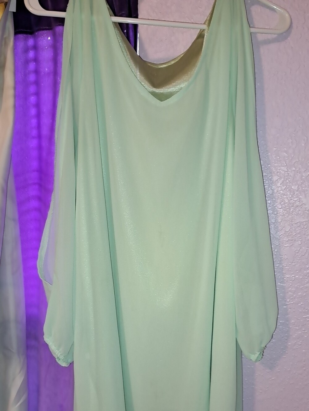 Light Mint Green Dress With Sheer Sleeves